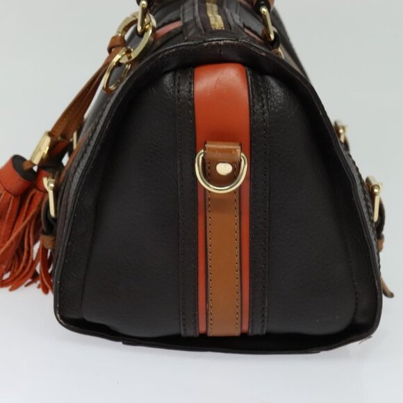 BURBERRY Hand Bag Leather 2way Dark Brown Gold Auth 114741 - Picture 4 of 16